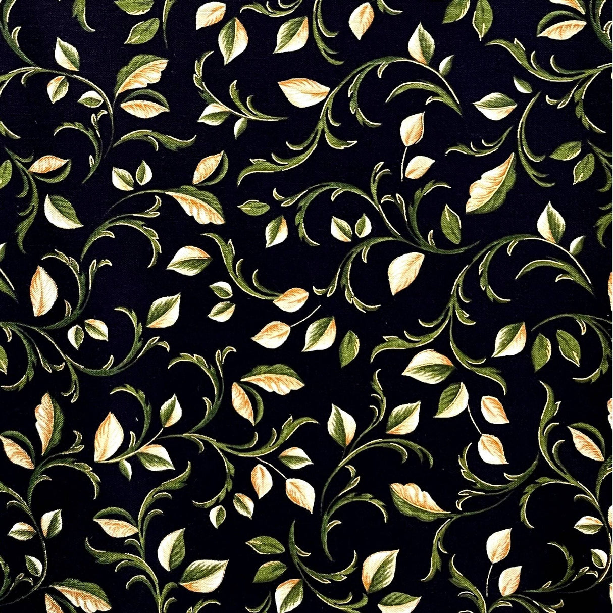 Vines on a black background, from the Carmen collection, this fabric is 100% Cotton Quilting fabric, by Kanvas of Benartex Fabrics