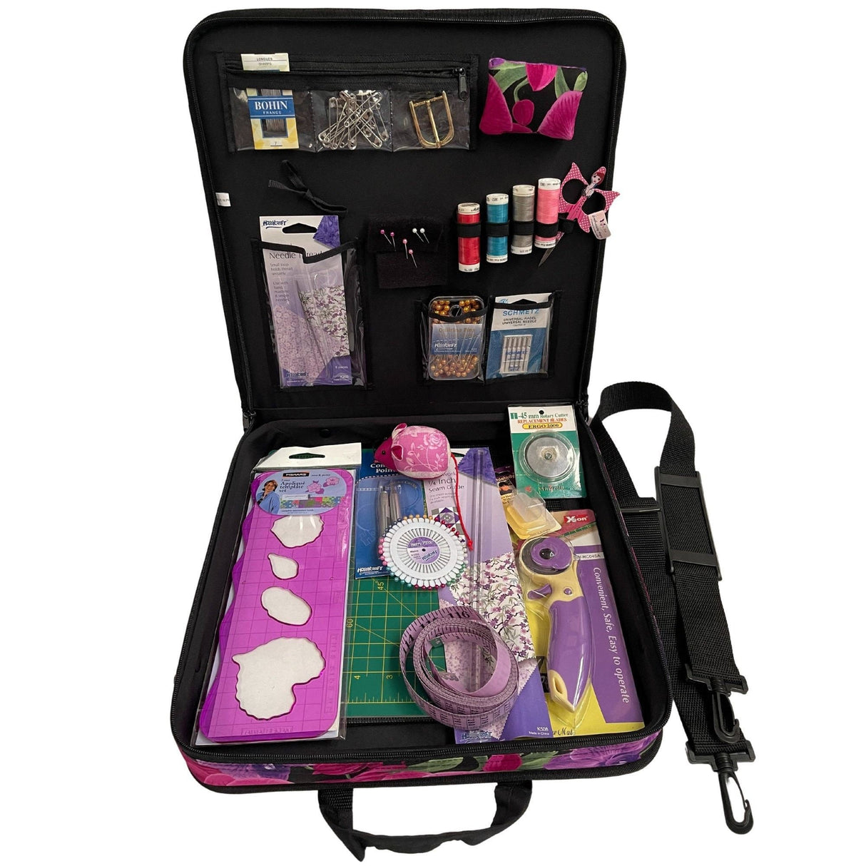 Craft and Quilting Organiser, Orchids fabric, Carry tote