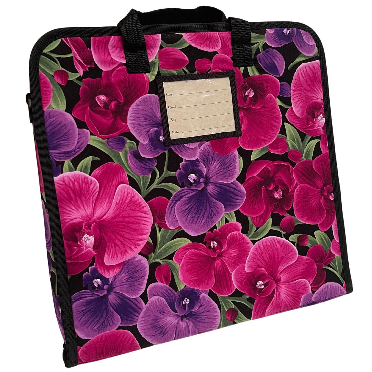 Craft and Quilting Organiser, Orchids fabric, Carry tote