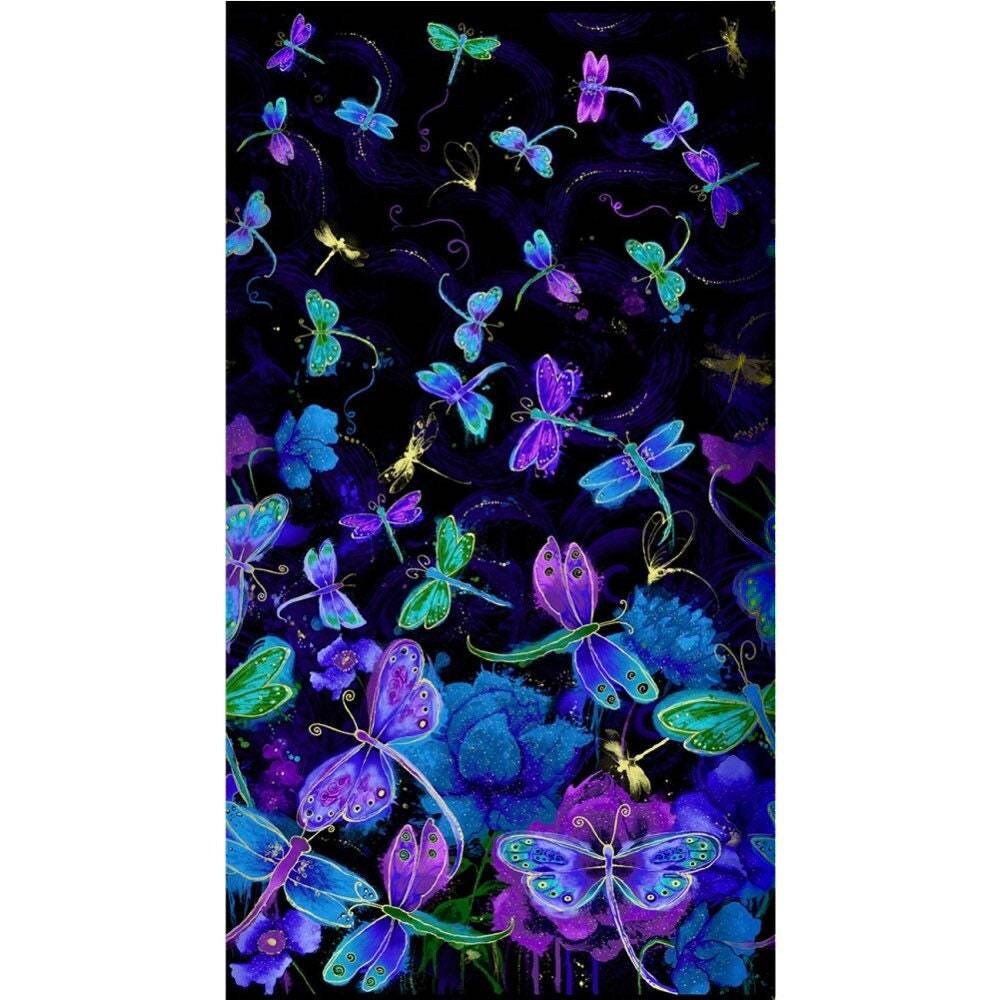 Dragonflies Fly by Night Panel Timeless Treasures Fabric CM6094-P