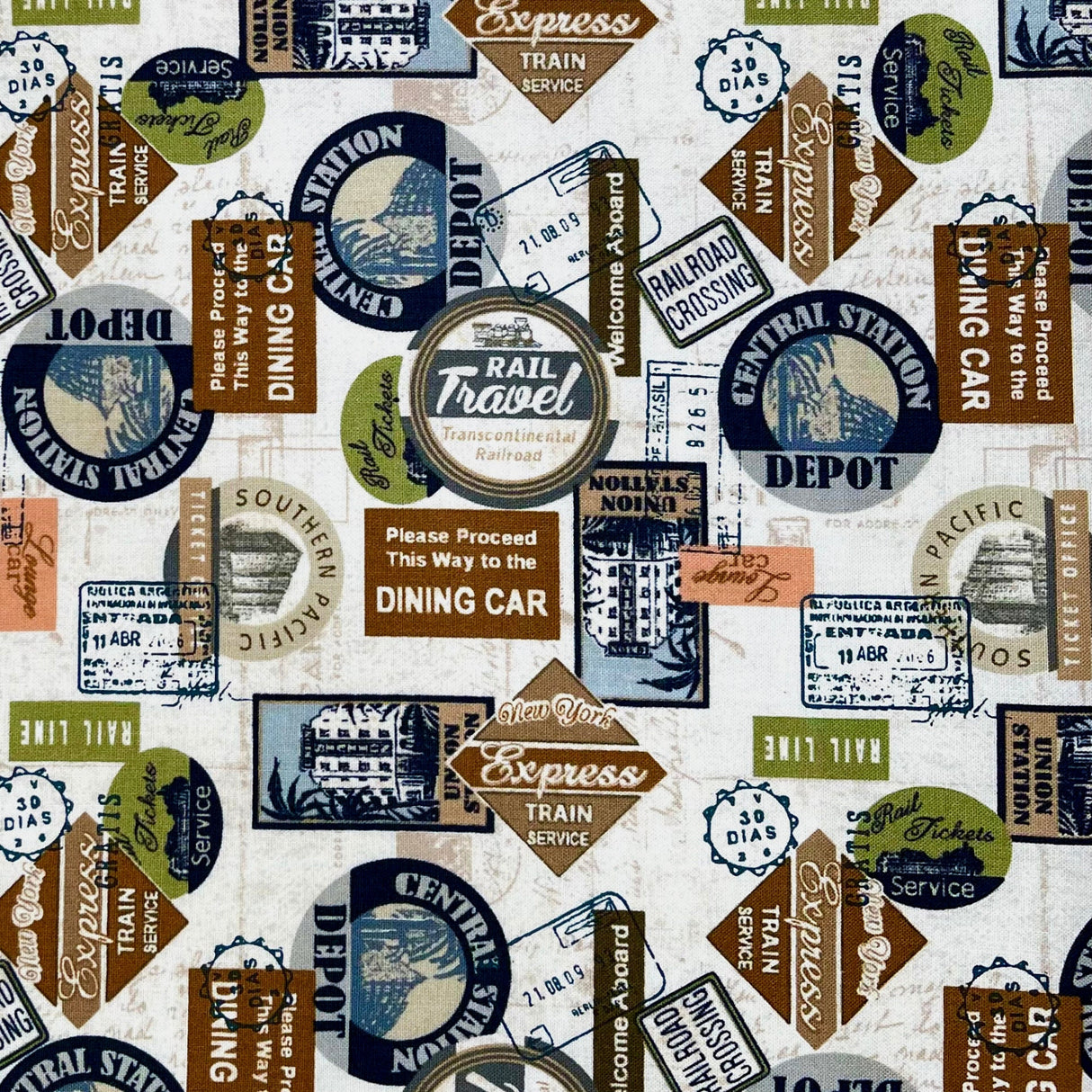 Railway Express fabric, rare find by Benartex BT8506-07