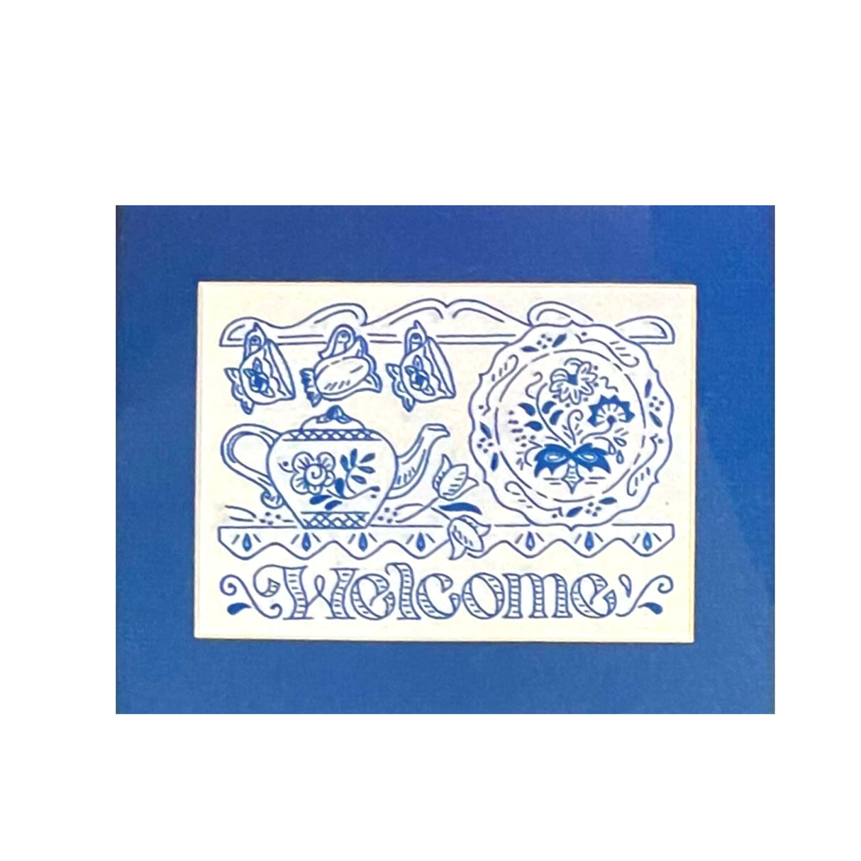 Welcome Sign, Embroidery, delft Blue work Expressions Bucilla Kit - 42487