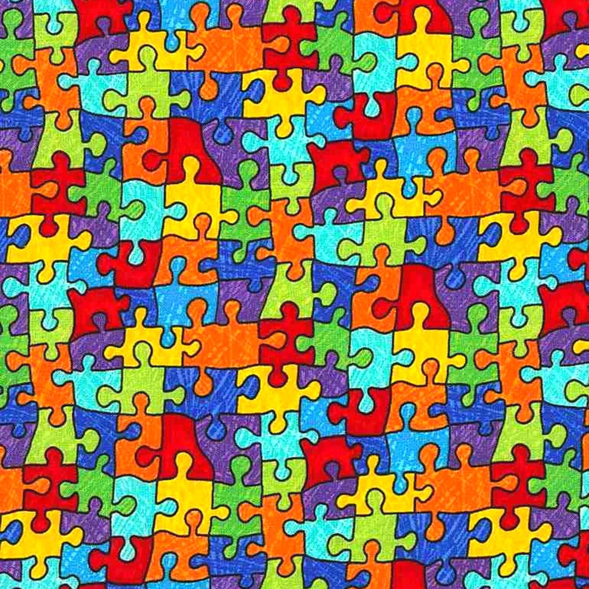 Puzzle fabric Autism Awareness fabric Rainbow multi coloured jigsaw puzzle Timeless Treasures