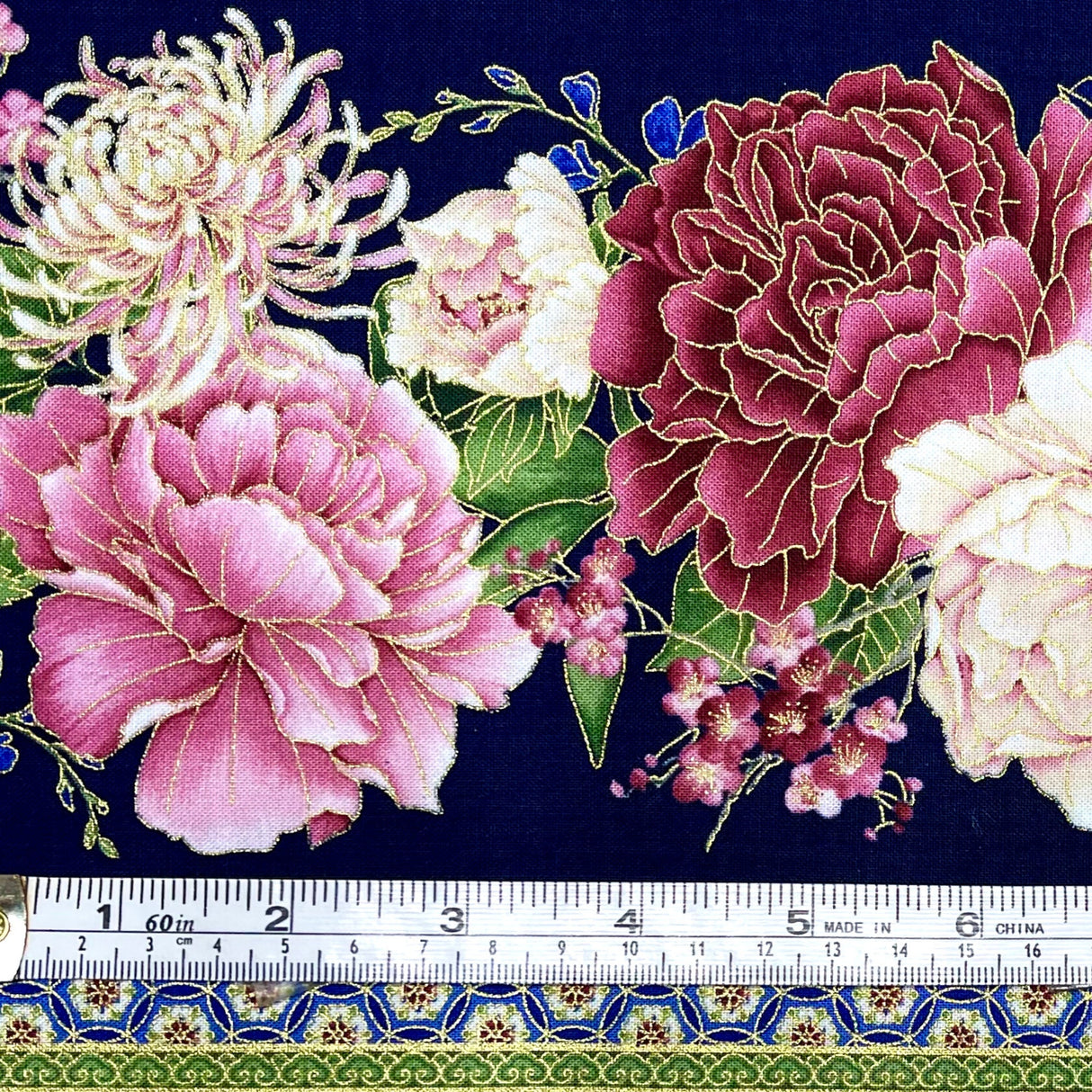 Japanese Floral Border fabric Sakura Geisha by Chong a Hwang Timeless Treasures CM6157Border