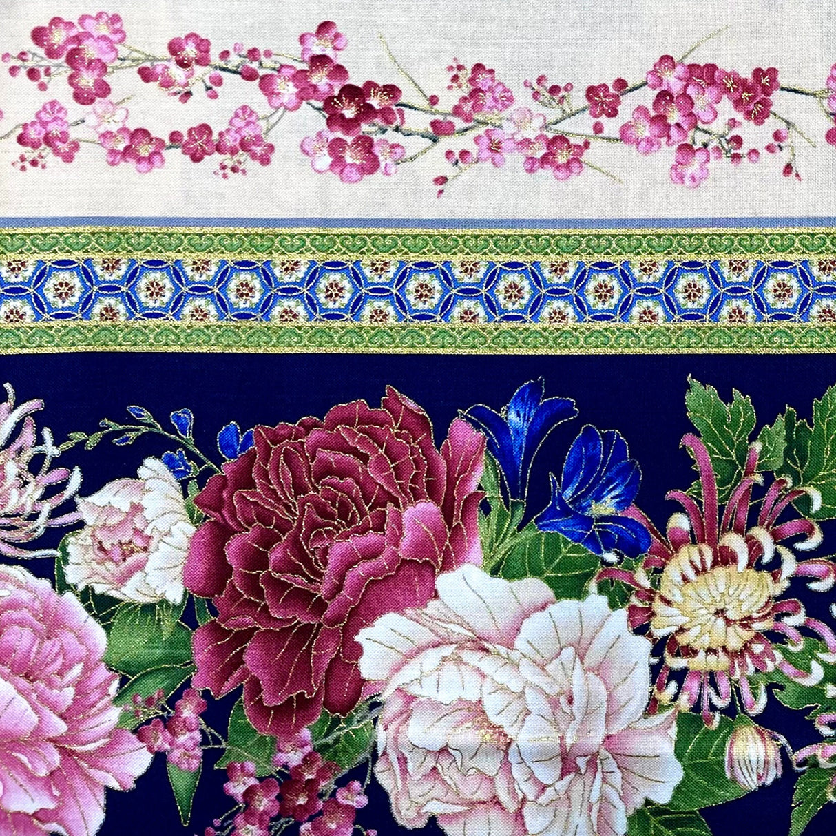 Japanese Floral Border fabric Sakura Geisha by Chong a Hwang Timeless Treasures CM6157Border