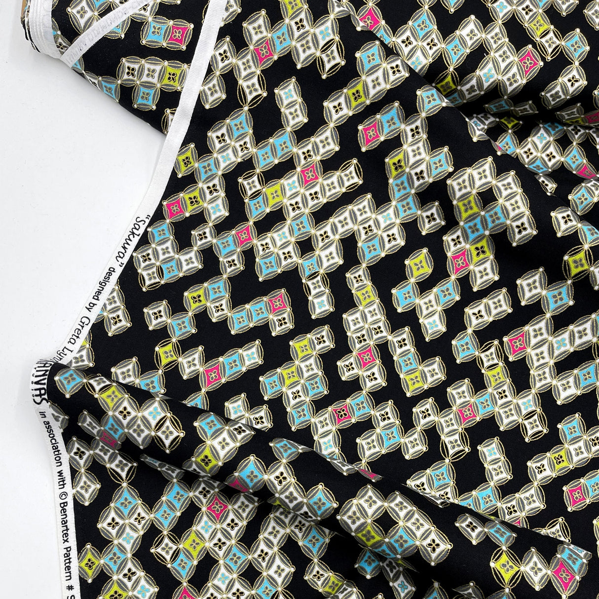 Sakura Diamonds Japanese fabric Greta Lynn Geisha Cotton Quilting fabric Benartex BT6277-12