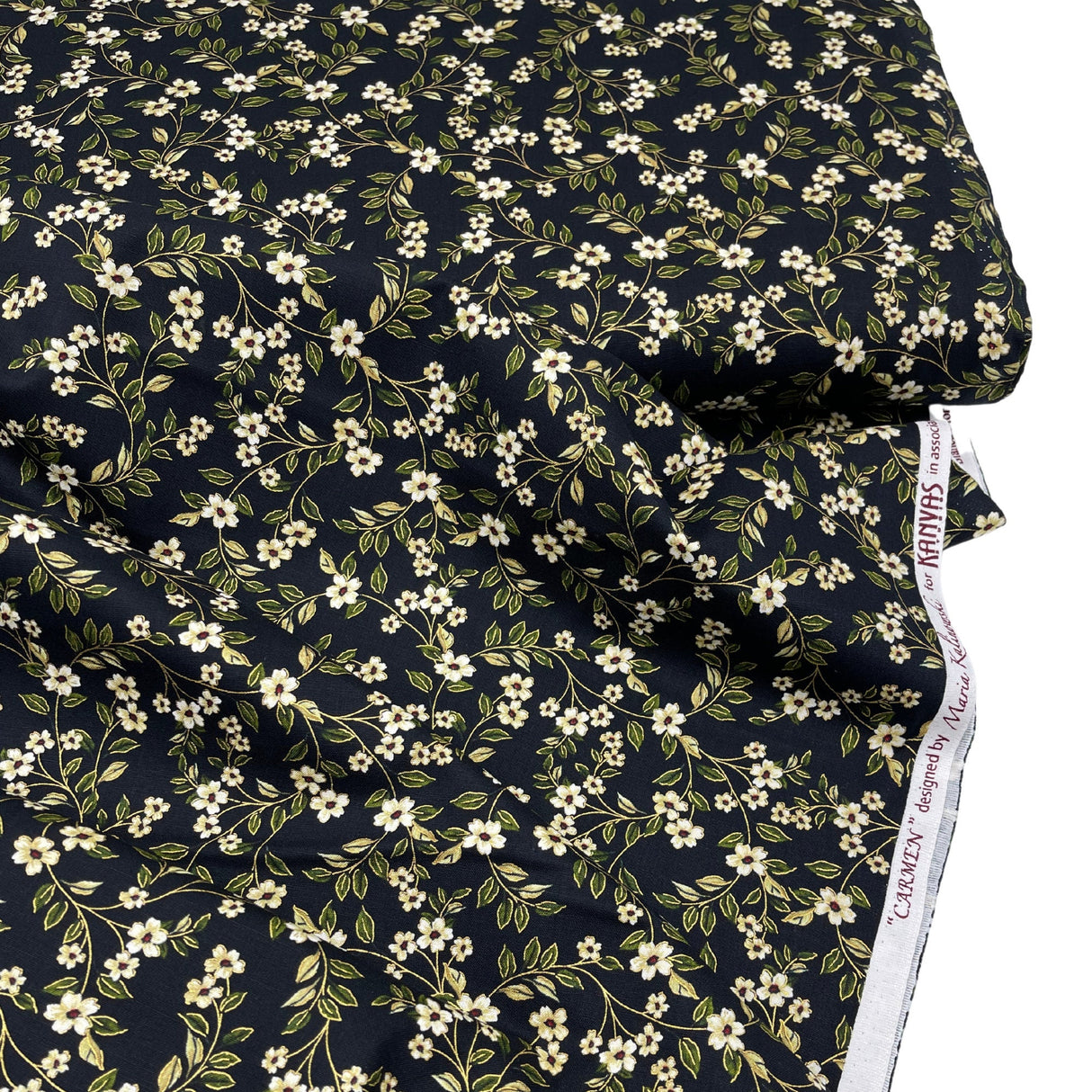 Floral cluster vines Fabric on black Japanese Floral fabric, 100% Cotton Quilting fabric BT8286-12