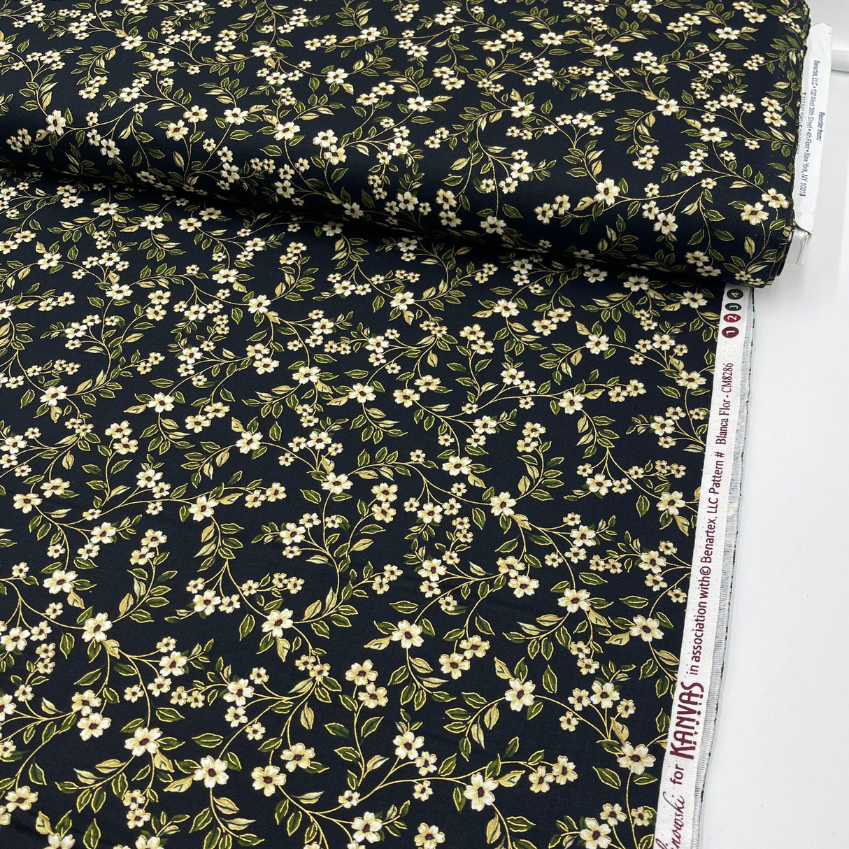Floral vines Fabric on black Japanese Floral fabric, 100% Cotton Quilting fabric BT8286-12
