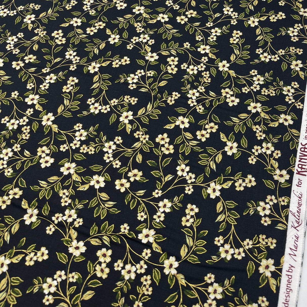 Floral vines Fabric on black Japanese Floral fabric, 100% Cotton Quilting fabric BT8286-12
