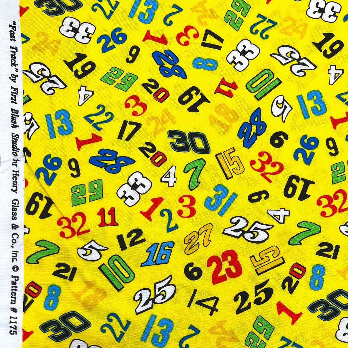 Number Fabric Fast Track Yellow Racing Cars Cotton Quilting fabric Henry Glass HG 1175-44