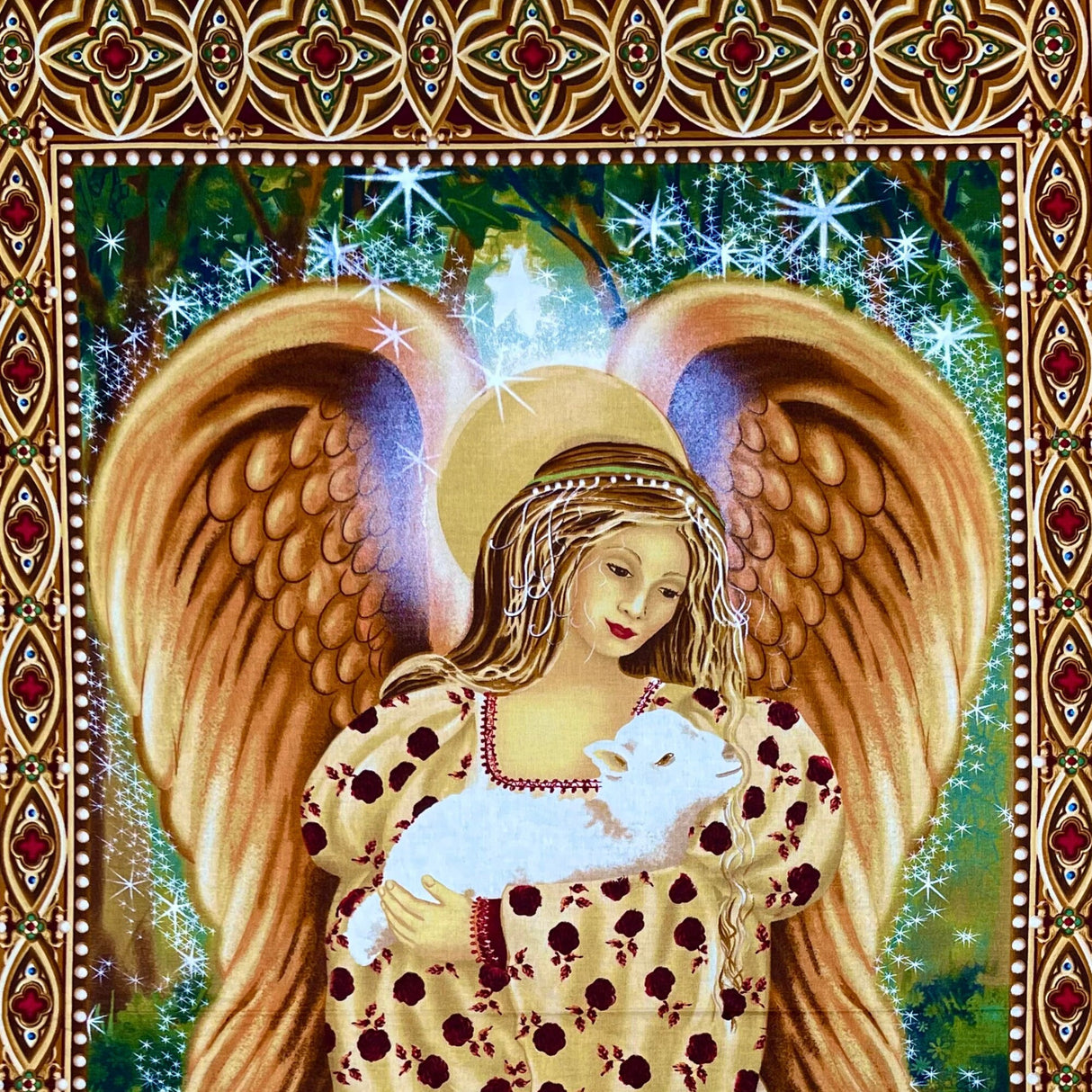 Golden Angel fabric panel with Lamb Quilting Cotton Fabric Panel Michael Miller CX4648