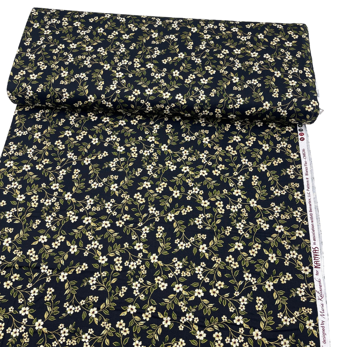 Floral vines Fabric on black Japanese Floral fabric, 100% Cotton Quilting fabric BT8286-12