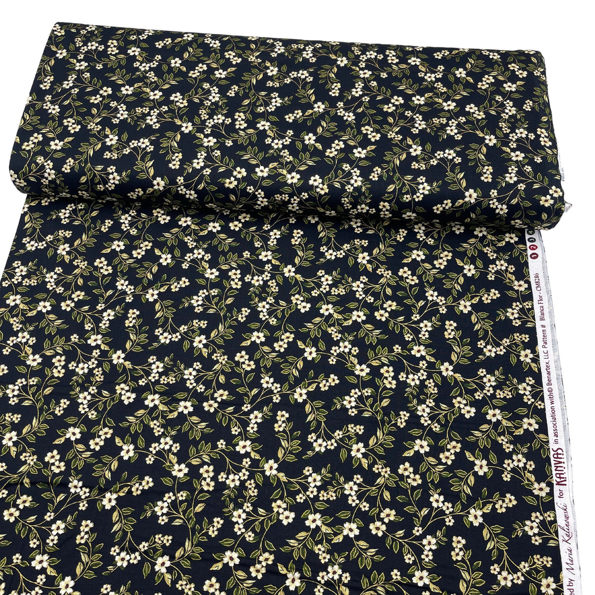 Floral cluster vines Fabric on black Japanese Floral fabric, 100% Cotton Quilting fabric BT8286-12