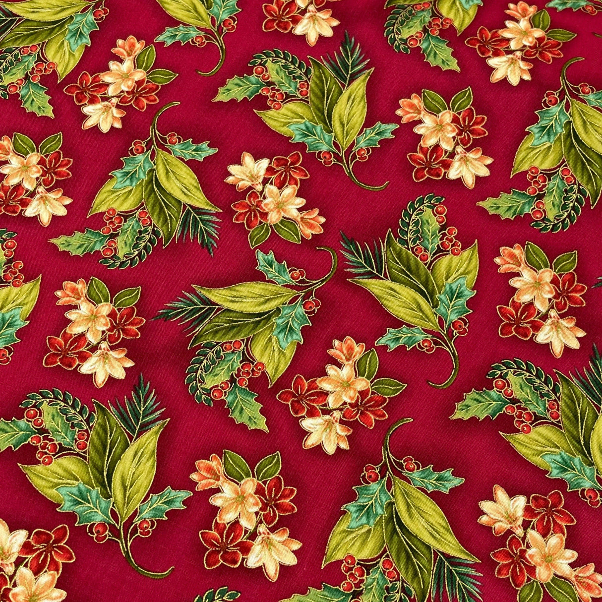 Christmas Splendor fabric Holly floral Cotton Quilting fabric Henry Glass HG9992