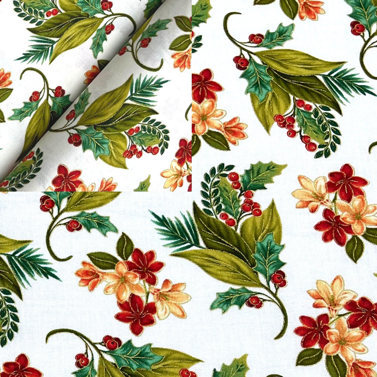 Christmas Splendor fabric Holly floral Cotton Quilting fabric Henry Glass HG8322M-44