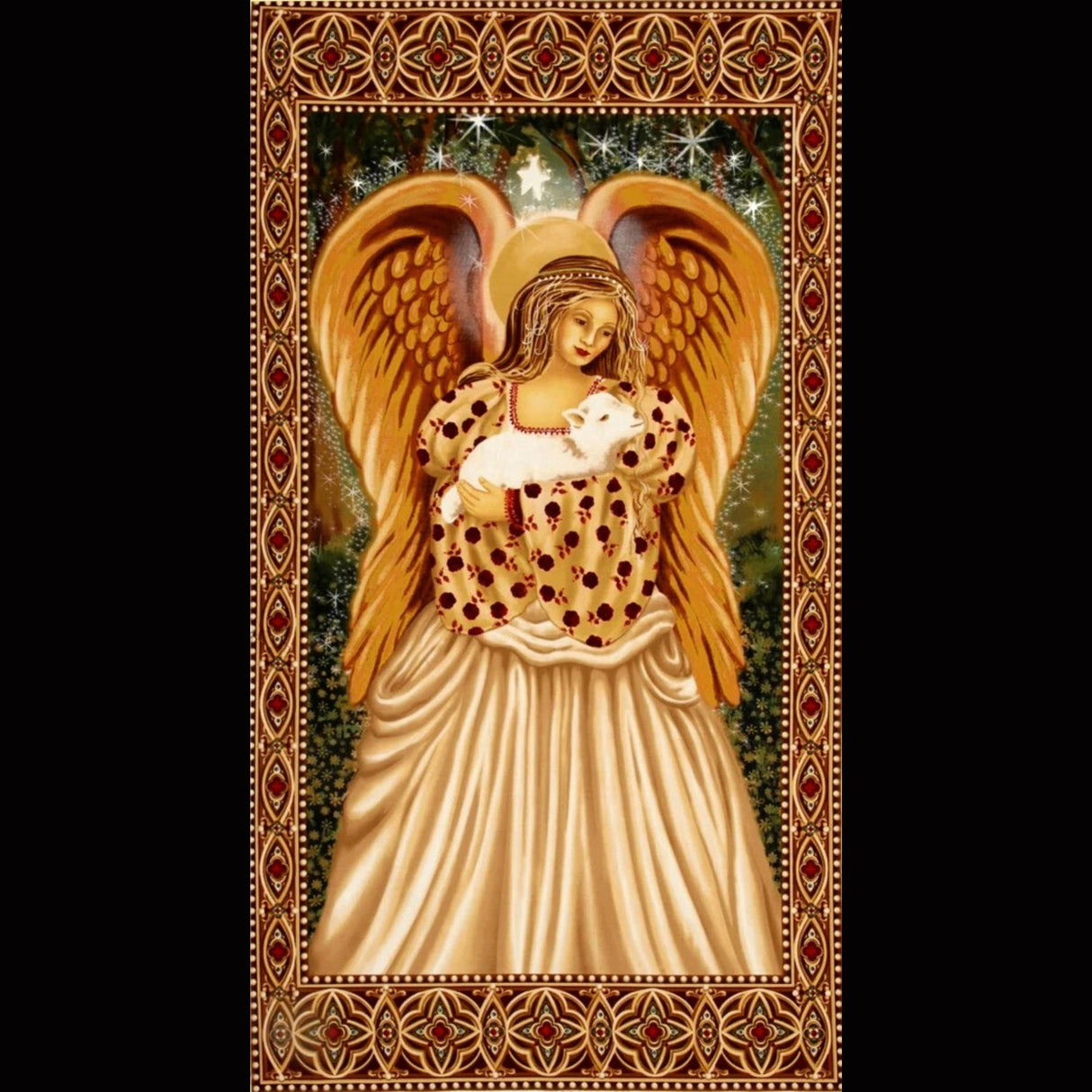 Golden Angel fabric panel with Lamb Quilting Cotton Fabric Panel Michael Miller CX4648