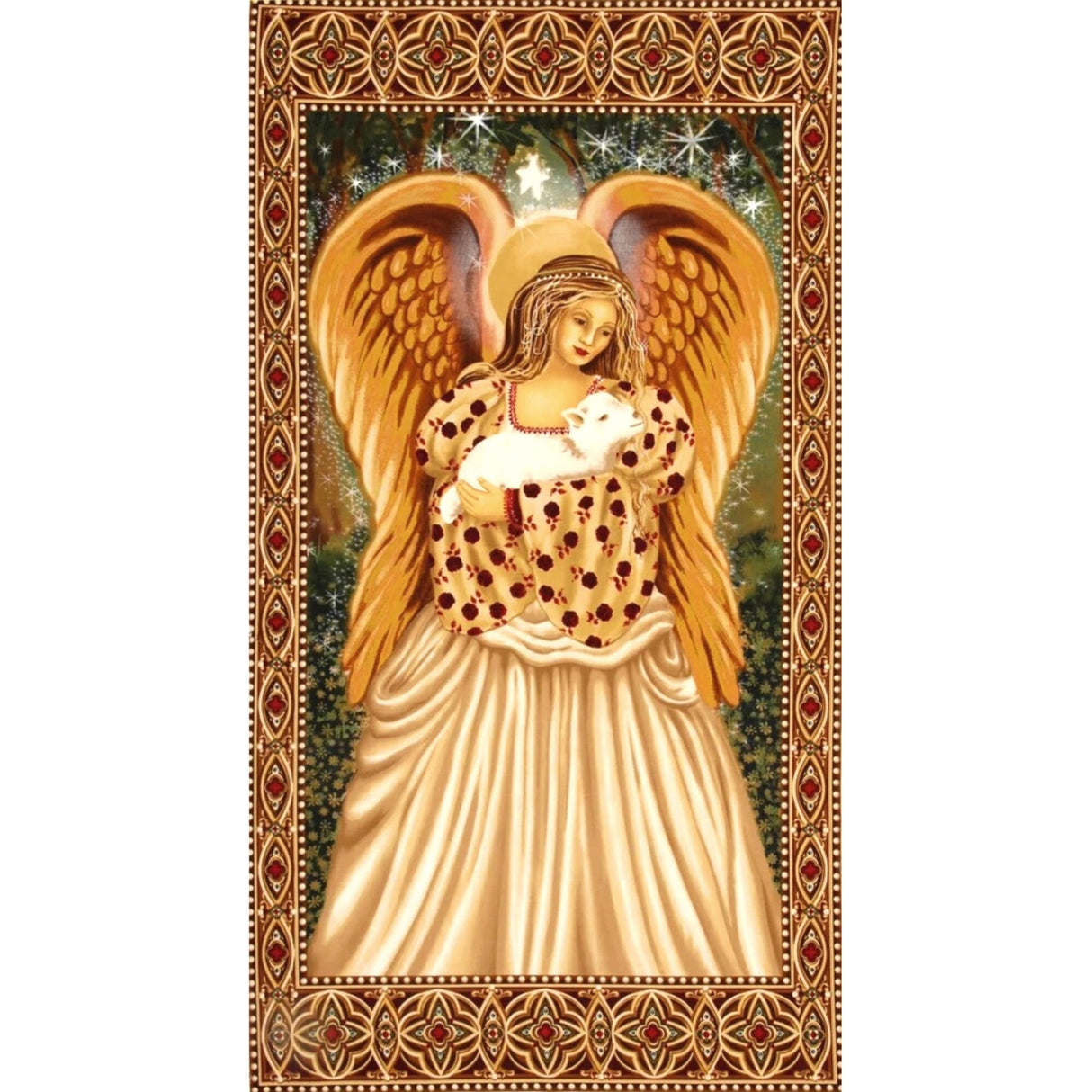Golden Angel fabric panel with Lamb Quilting Cotton Fabric Panel Michael Miller CX4648