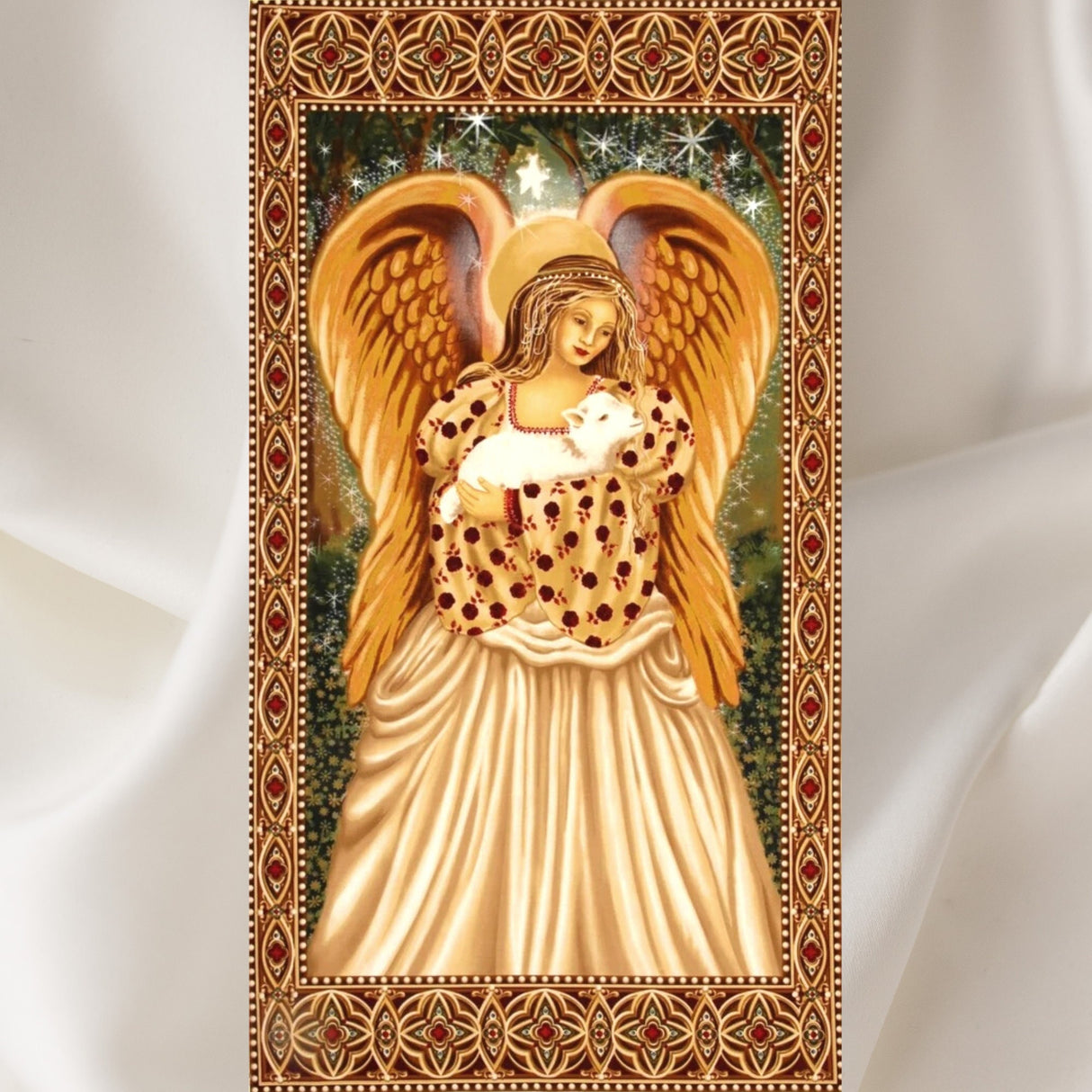 Golden Angel fabric panel with Lamb Quilting Cotton Fabric Panel Michael Miller CX4648