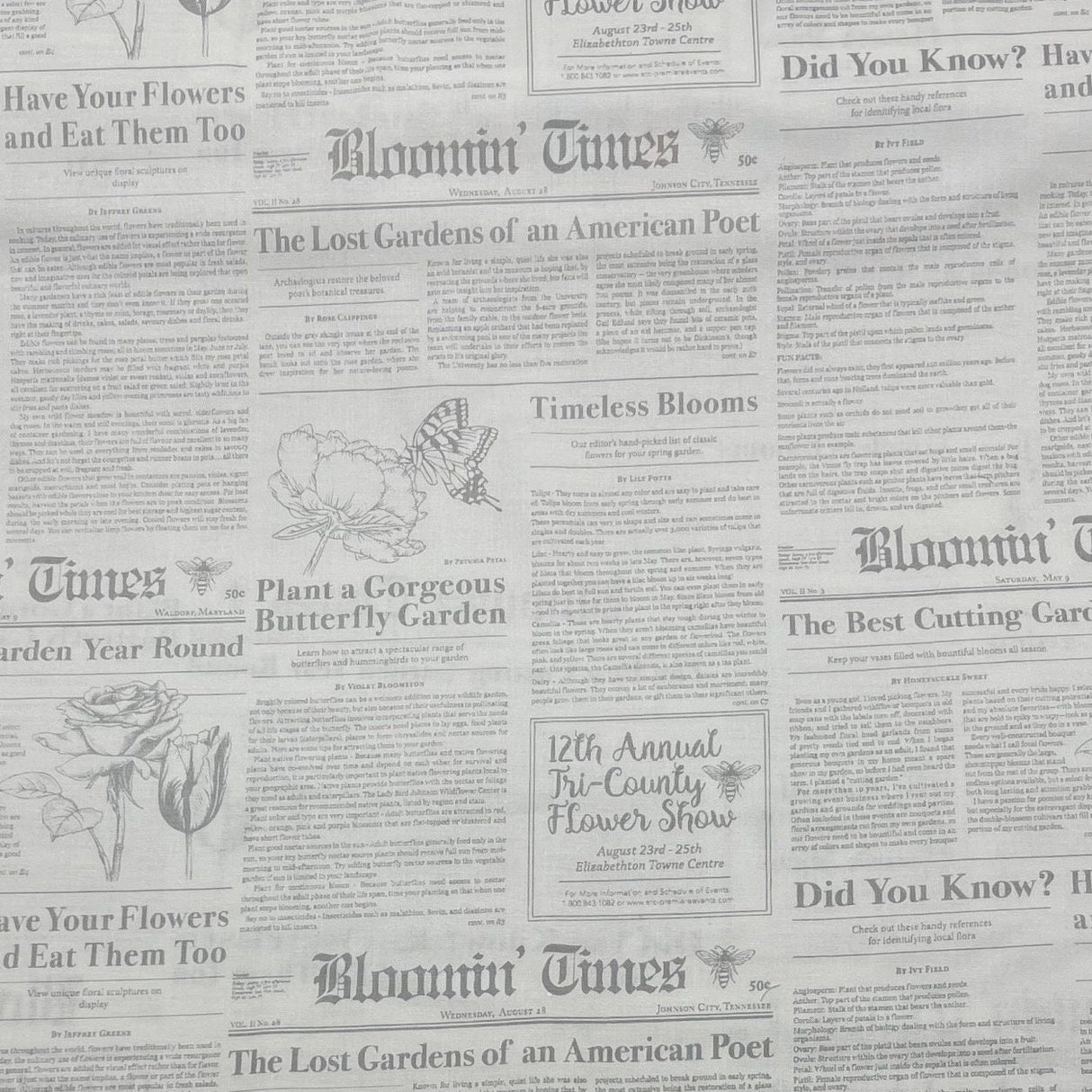 Vintage Newspaper fabric Mist Newsprint Bloomin Times Quilting Cotton fabric DC7820-Mist