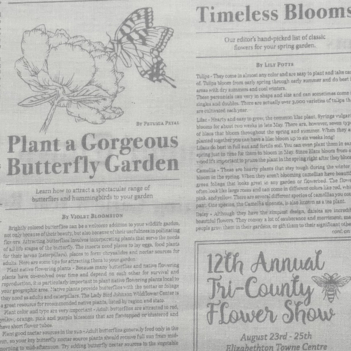 Vintage Newspaper fabric Mist Newsprint Bloomin Times Quilting Cotton fabric DC7820-Mist