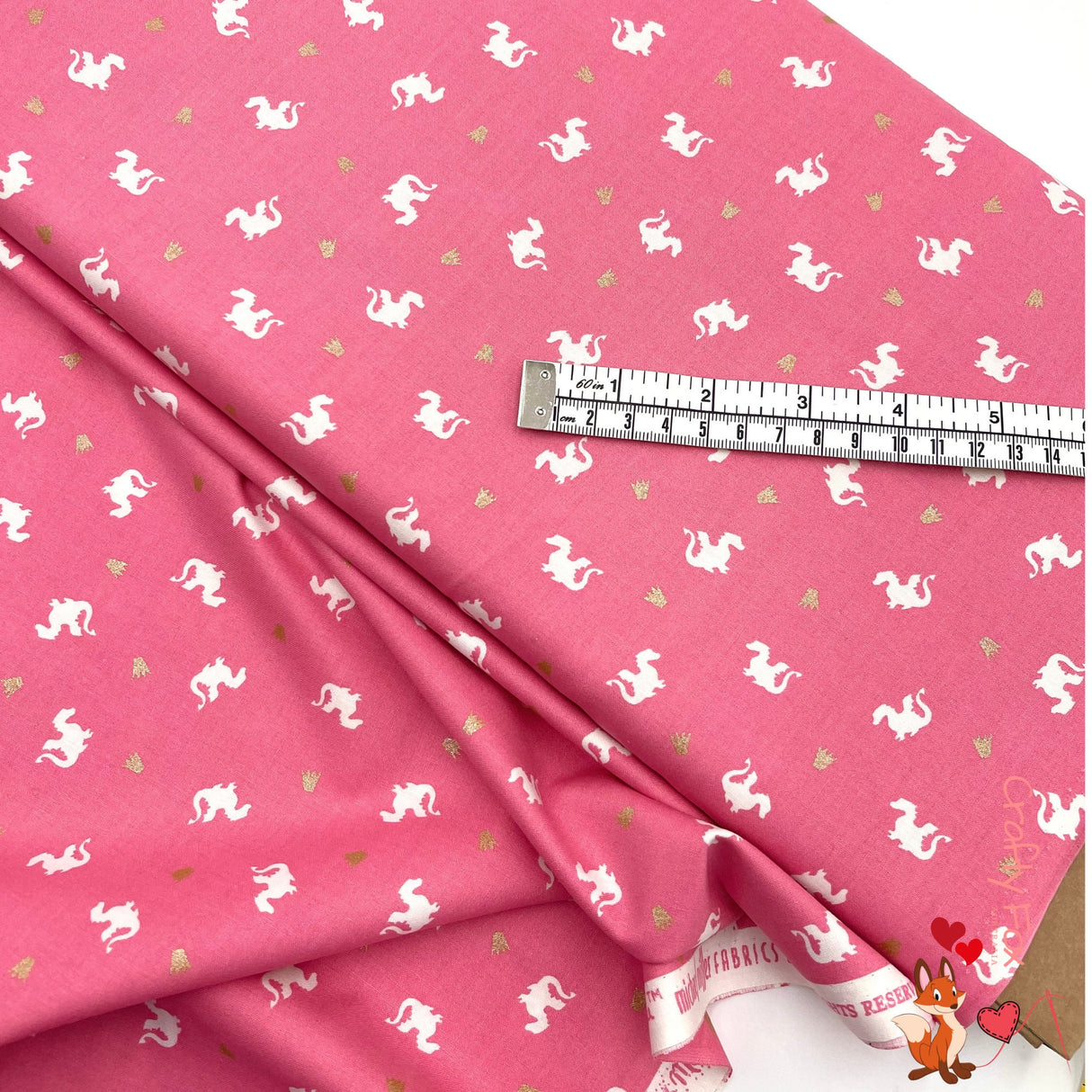 Baby Dragon fabric, Magic, Berry Pink, Cotton Quilting Animal fabric, Michael Miller fabrics MD7197Pink