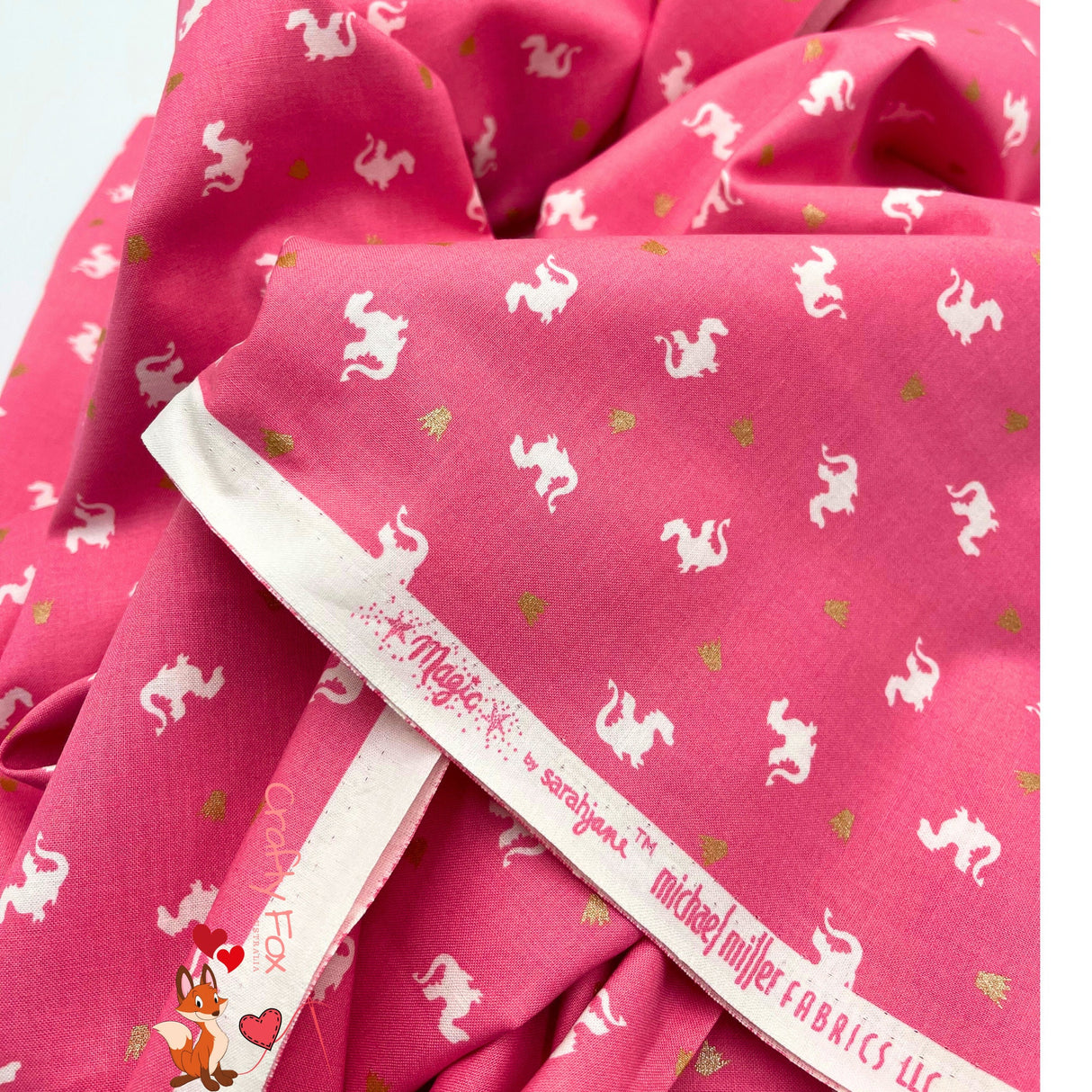 Baby Dragon fabric, Magic, Berry Pink, Cotton Quilting Animal fabric, Michael Miller fabrics MD7197Pink
