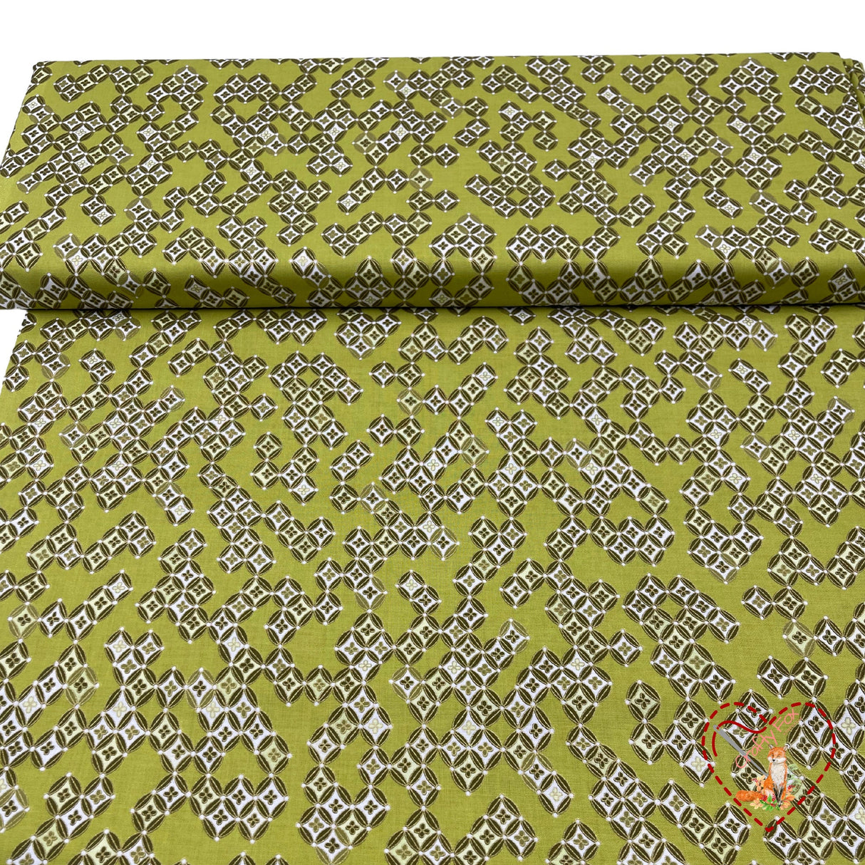 Sakura Japanese fabric, Lime green Diamonds, Geisha, Cotton Quilting fabric Benartex BT6277.44