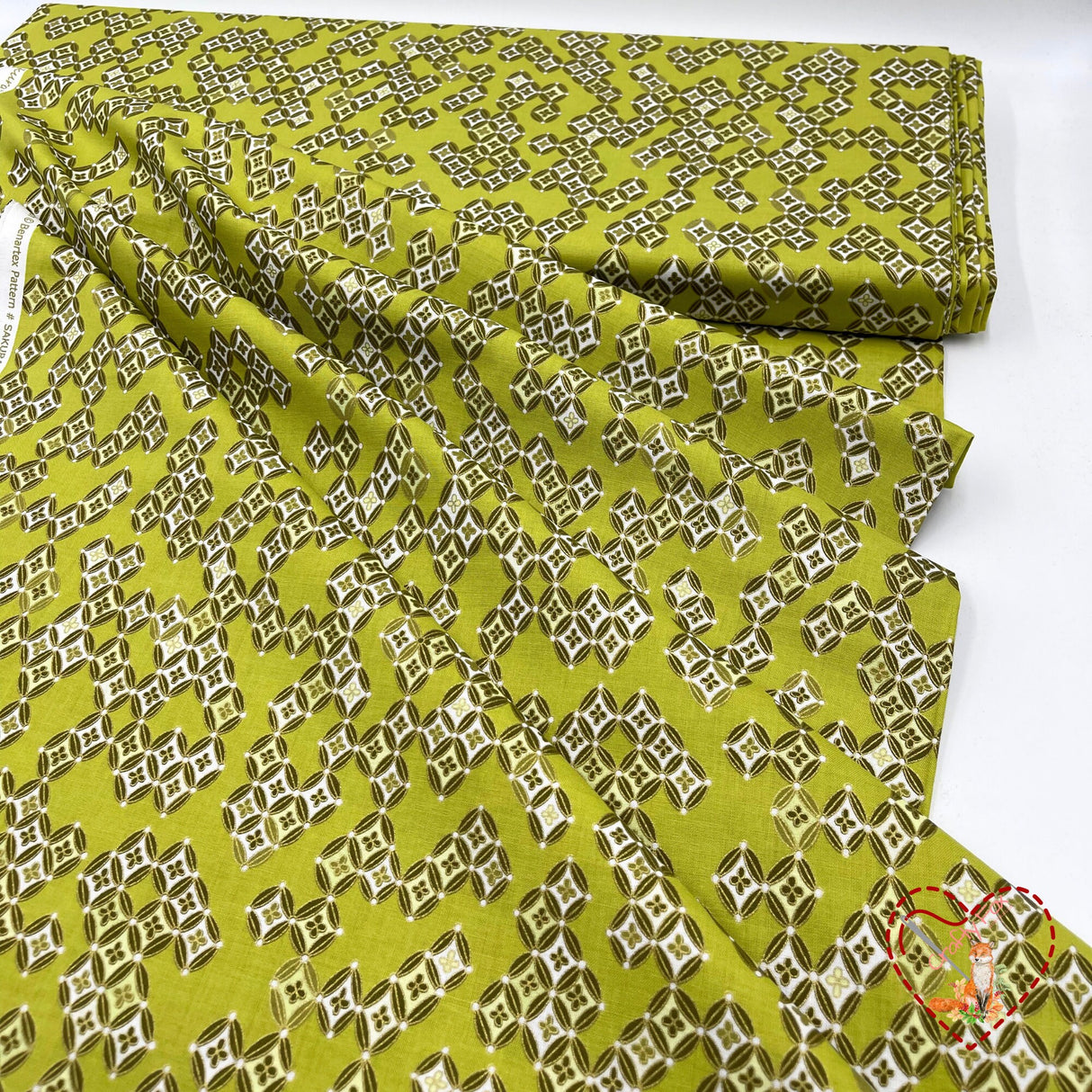Sakura Japanese fabric, Lime green Diamonds, Geisha, Cotton Quilting fabric Benartex BT6277.44
