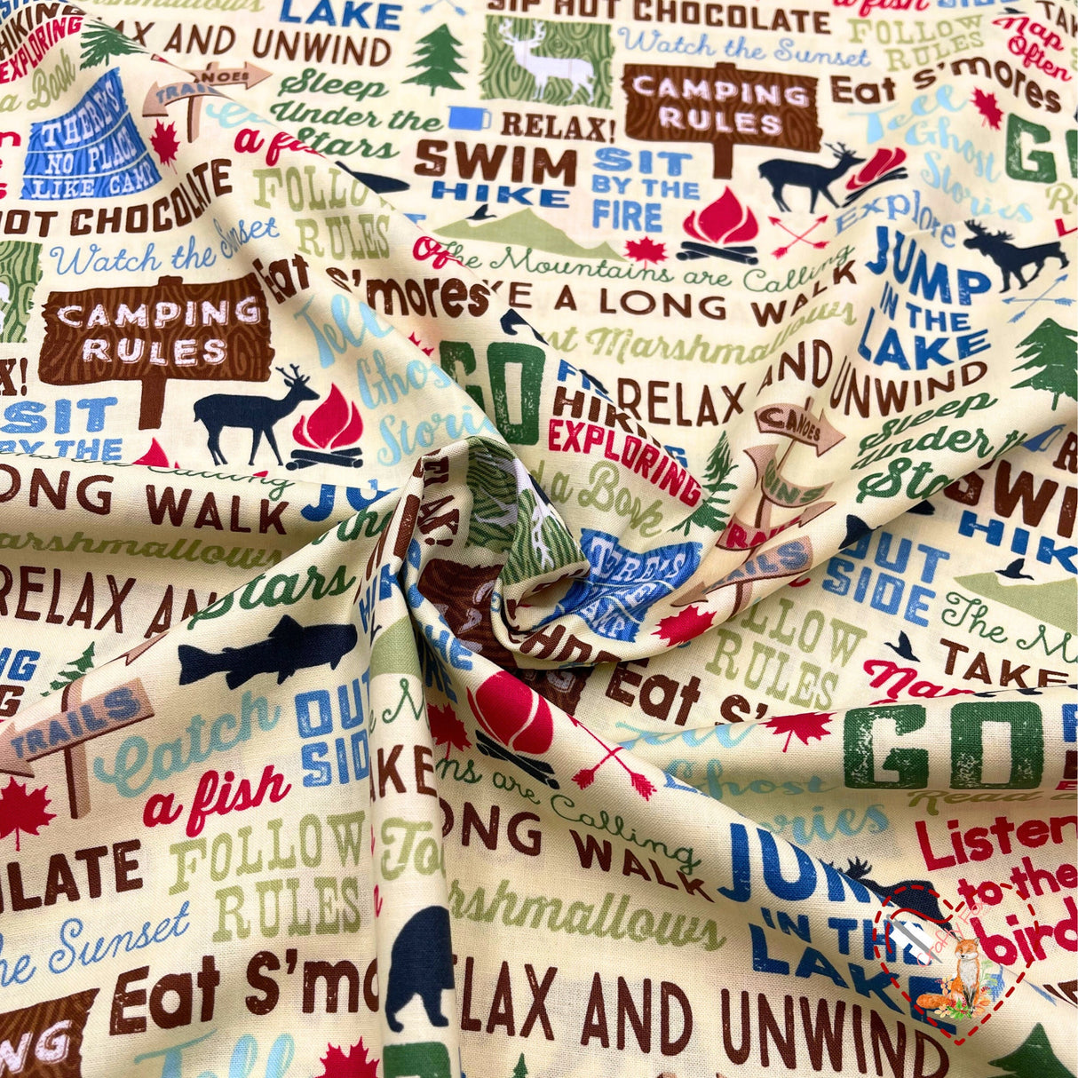 Camping Words, Text words, Rare fabric, OOP, Cotton Quilting Fabric, Timeless Treasures TT-C4944 FunStraw