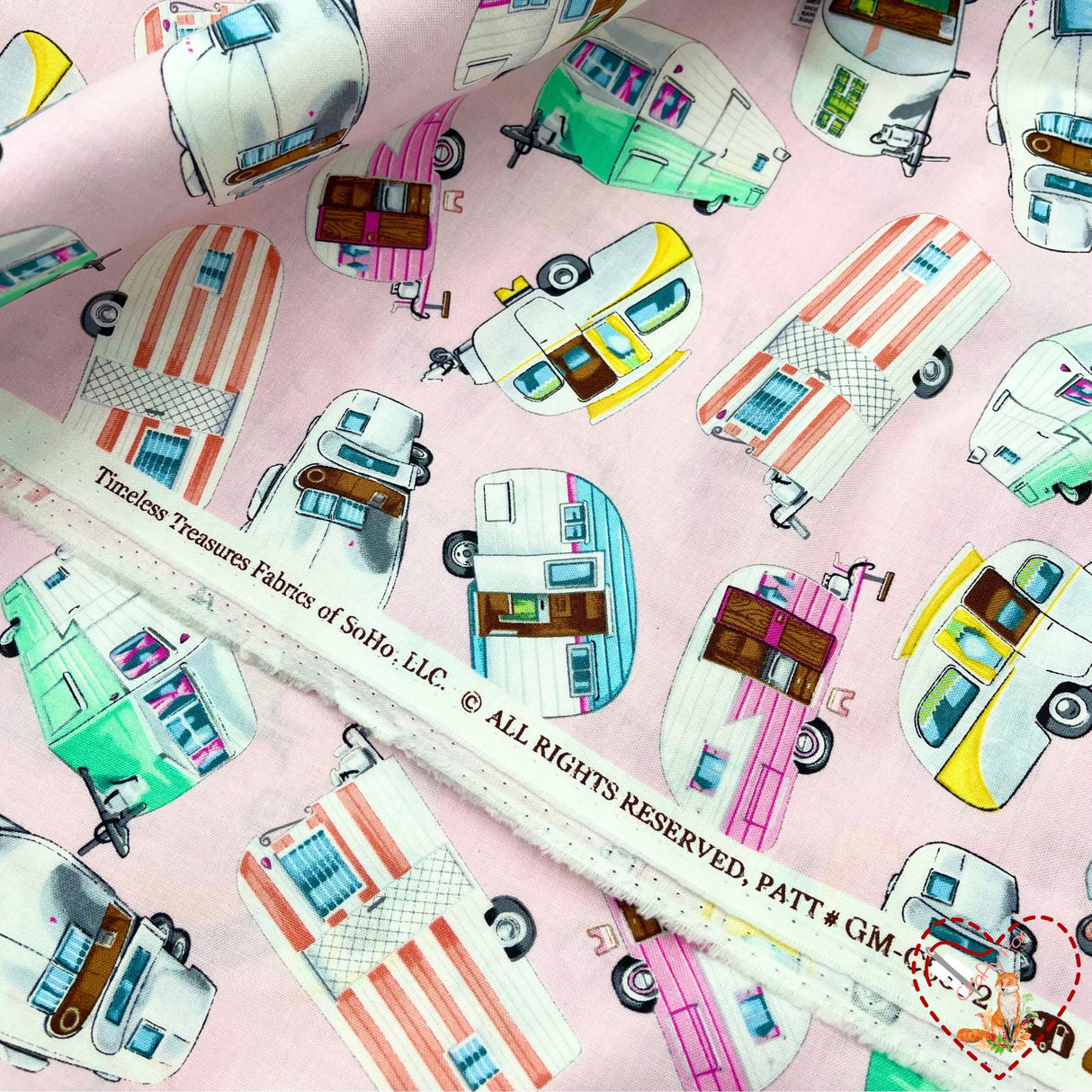 Vintage Campers, Camping Vehicles, RV Trailer Caravans, Quilting, Cotton fabric TT-C5392.GM