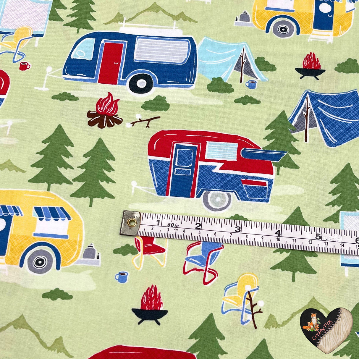 Vintage Campers, Travel trailers, Camping Vehicles, Caravans, Quilting, Cotton fabric TT-C4943Green