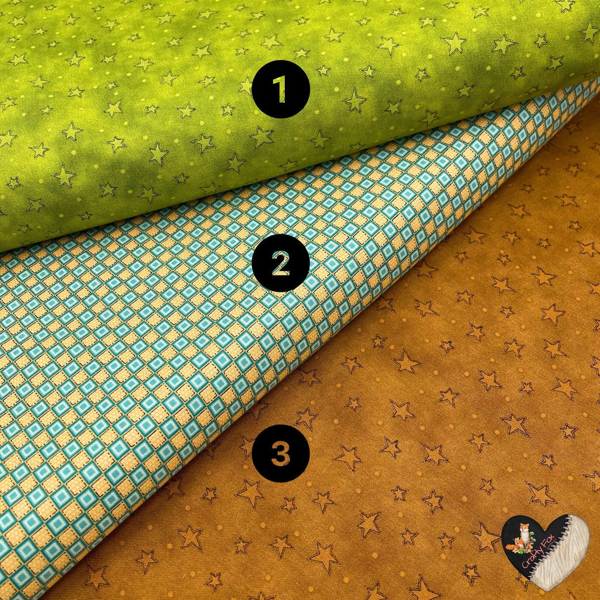 Why fabric, Tan, Green, Stars and miniature Checks, Quilting, Cotton fabric, Henry Glass HG-8217