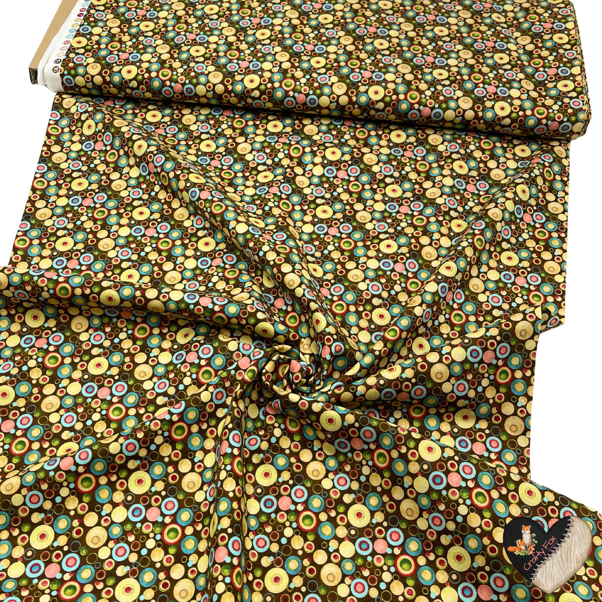 Why fabric, Rose, Brown Circle Dot Fabric Quilting, Cotton fabric, Henry Glass HG-8218