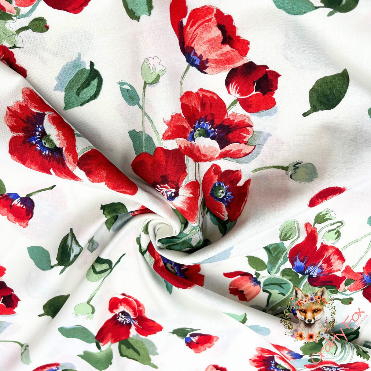 Fresh Cut Poppies, Floral fabric, Cotton Quilting, by Michelle D'Amore, Timeless Treasures TT4724.white