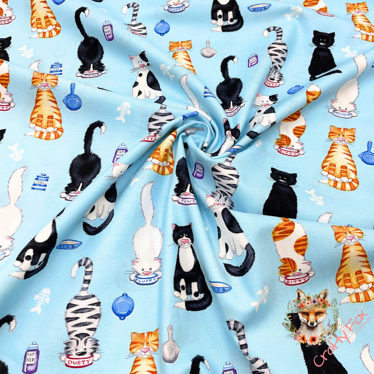 Cats Meow fabric, Animals, Cat fabric, Stacked cats Blue, Cotton, Quilting, Henry Glass HG1141.11