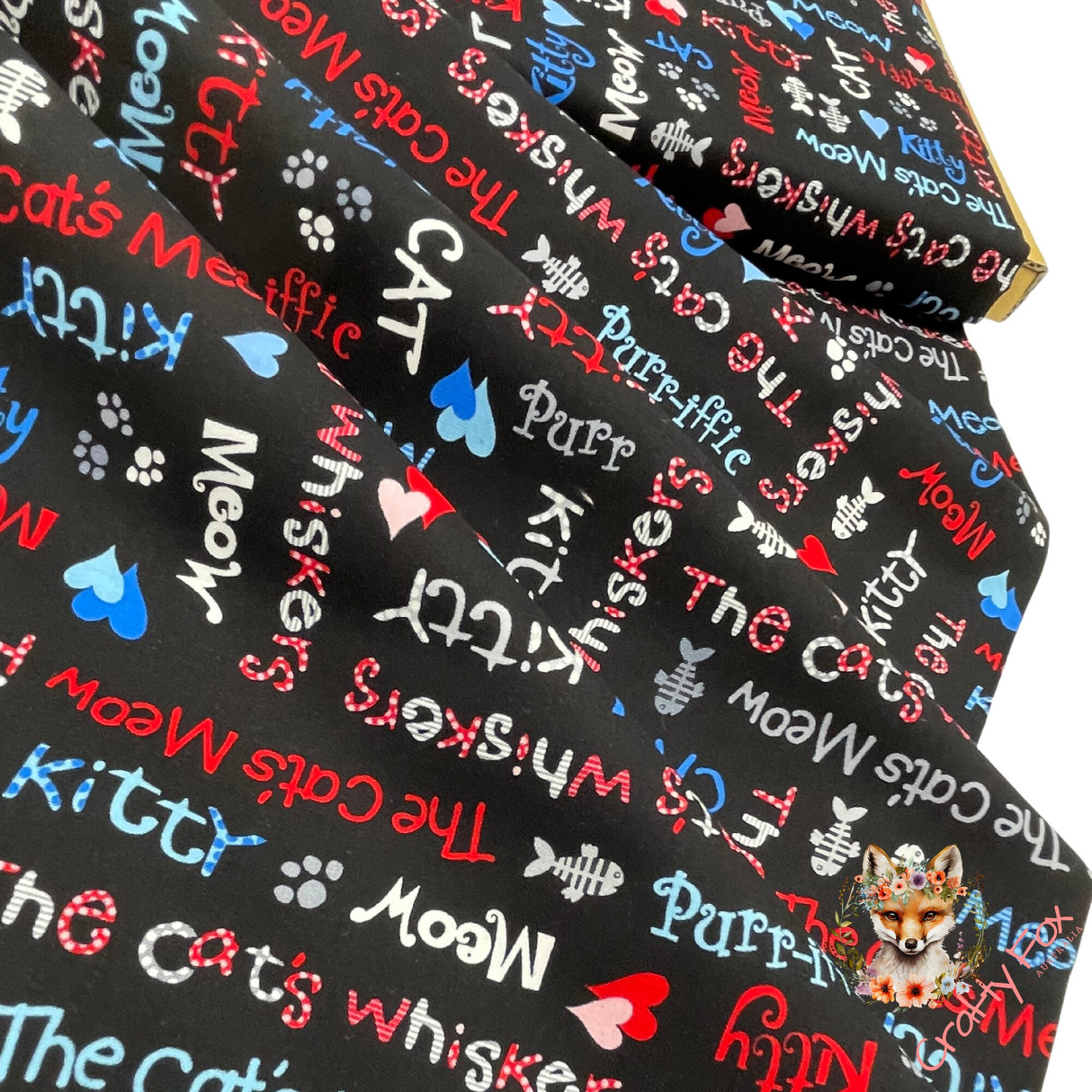 Cats Meow fabric, Animal Words, Cat fabric, Cotton, Quilting, Henry Glass HG1145