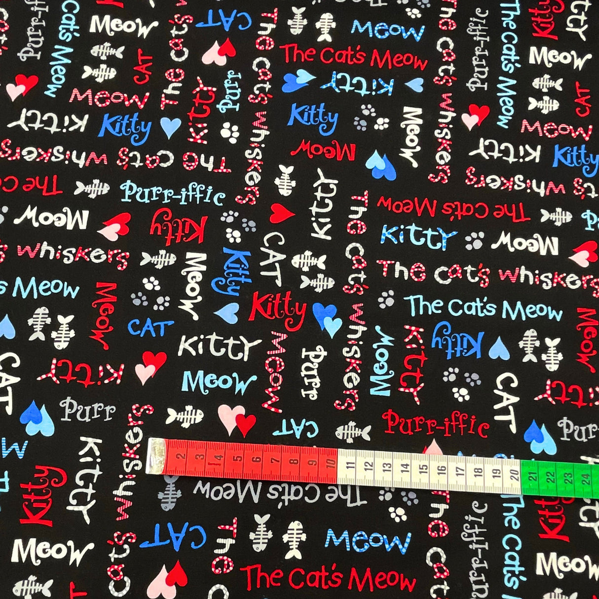 Cats Meow fabric, Animal Words, Cat fabric, Cotton, Quilting, Henry Glass HG1145