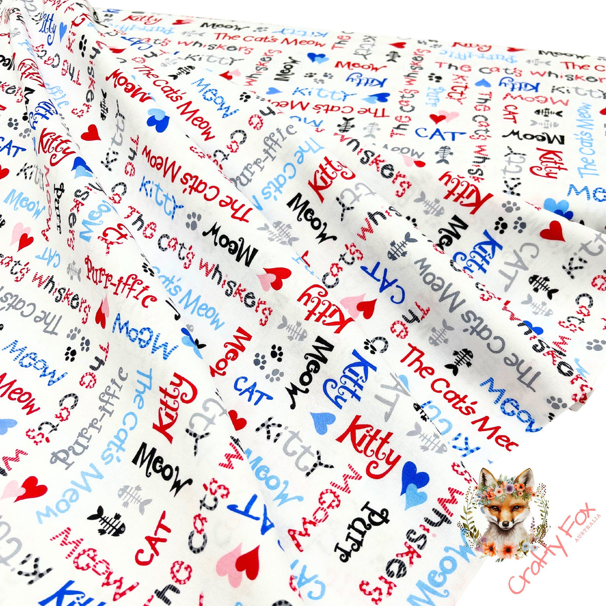 Cats Meow fabric, Animal Words, Cat fabric, Cotton, Quilting, Henry Glass HG1145