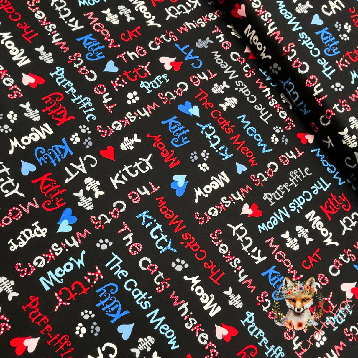 Cats Meow fabric, Animal Words, Cat fabric, Cotton, Quilting, Henry Glass HG1145