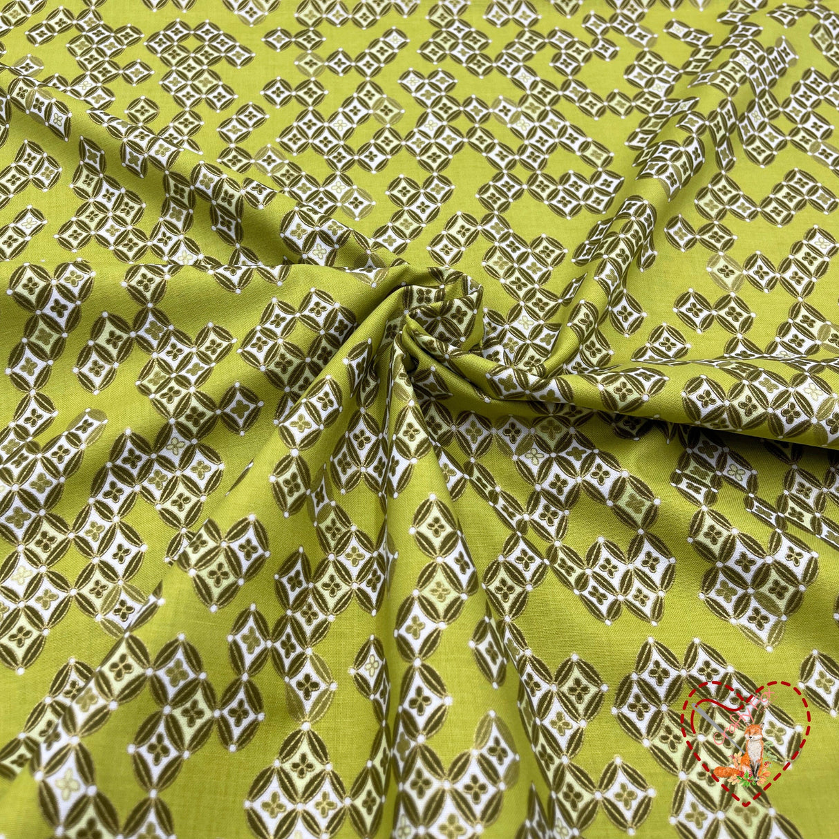 Sakura Japanese fabric, Lime green Diamonds, Geisha, Cotton Quilting fabric Benartex BT6277.44