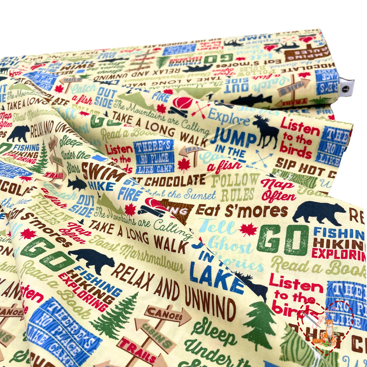 Camping Words, Text words, Rare fabric, OOP, Cotton Quilting Fabric, Timeless Treasures TT-C4944 FunStraw