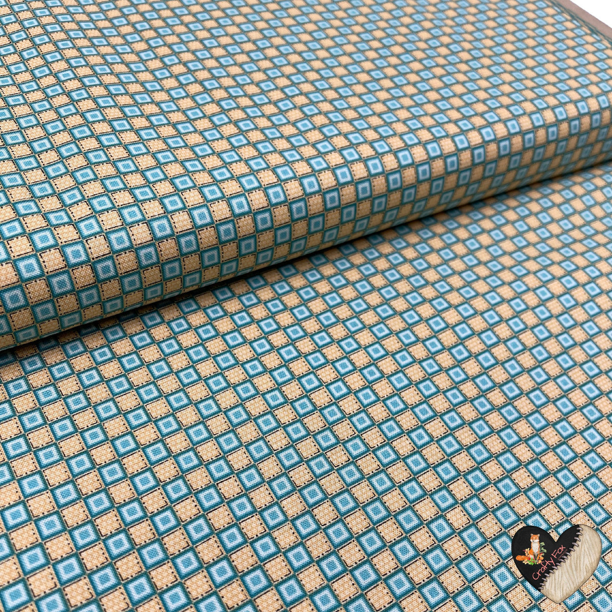 Why fabric, Tan, Green, Stars and miniature Checks, Quilting, Cotton fabric, Henry Glass HG-8217