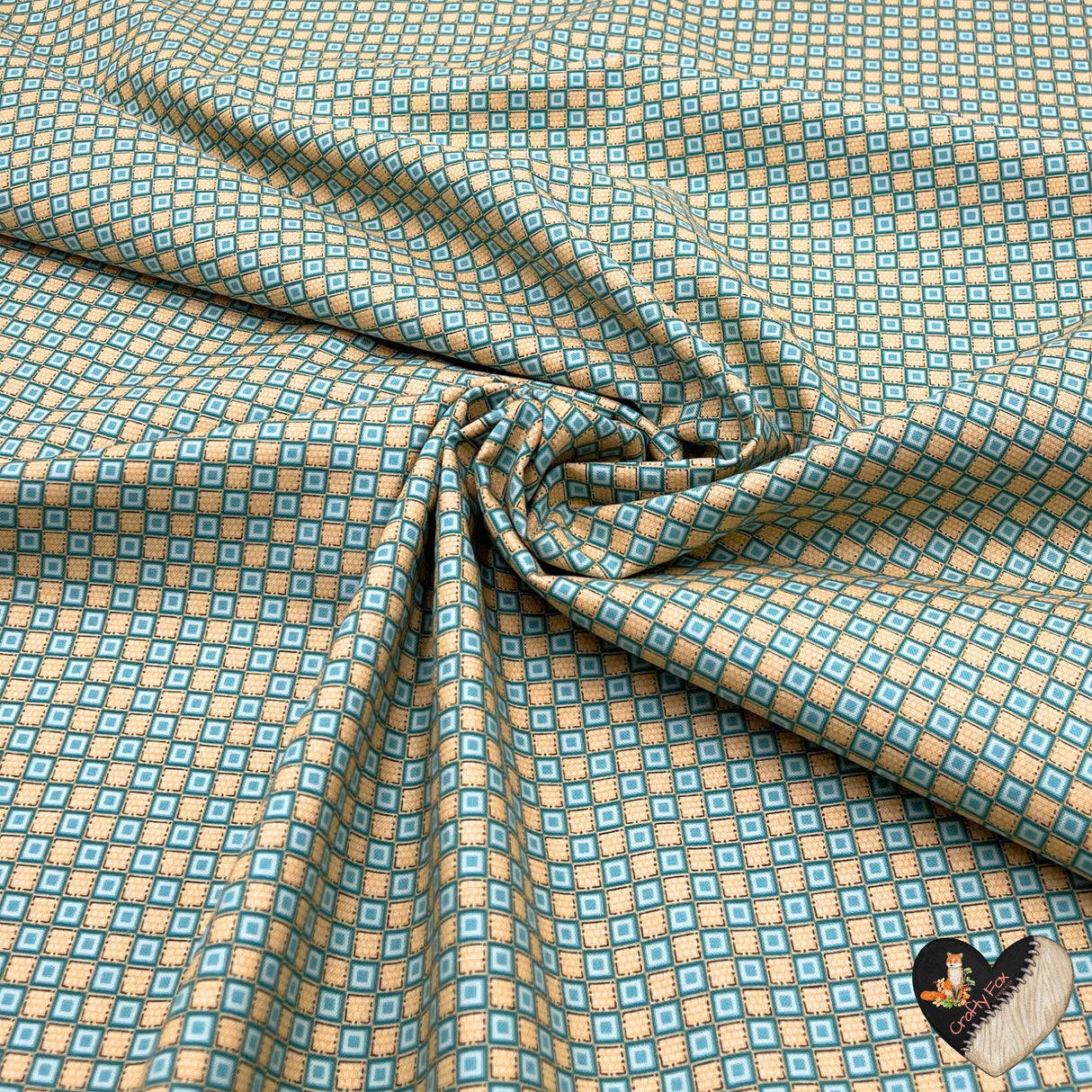 Why fabric, Tan, Green, Stars and miniature Checks, Quilting, Cotton fabric, Henry Glass HG-8217