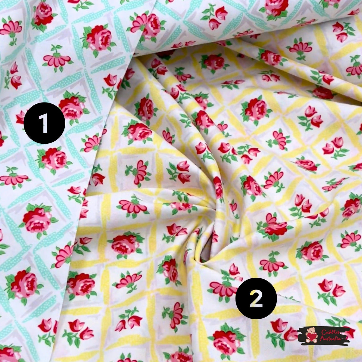 Annette, Retro floral fabric, Aqua, Seafood, Sunshine Cotton Quilting, OOP, Michael Miller fabric MM-CX6853