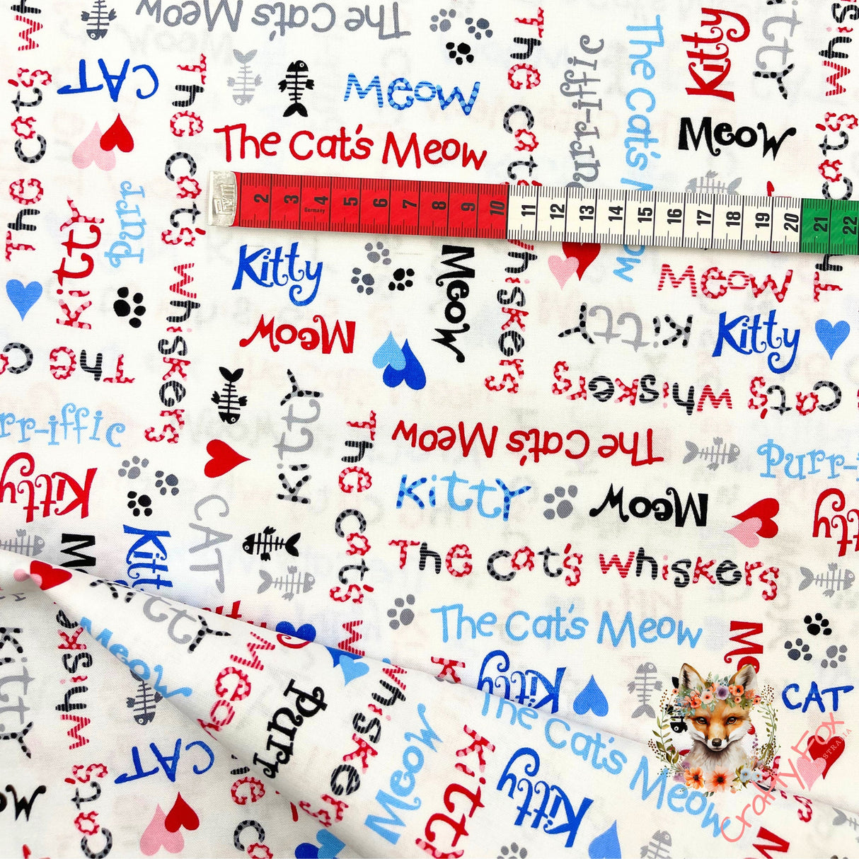 Cats Meow fabric, Animal Words, Cat fabric, Cotton, Quilting, Henry Glass HG1145
