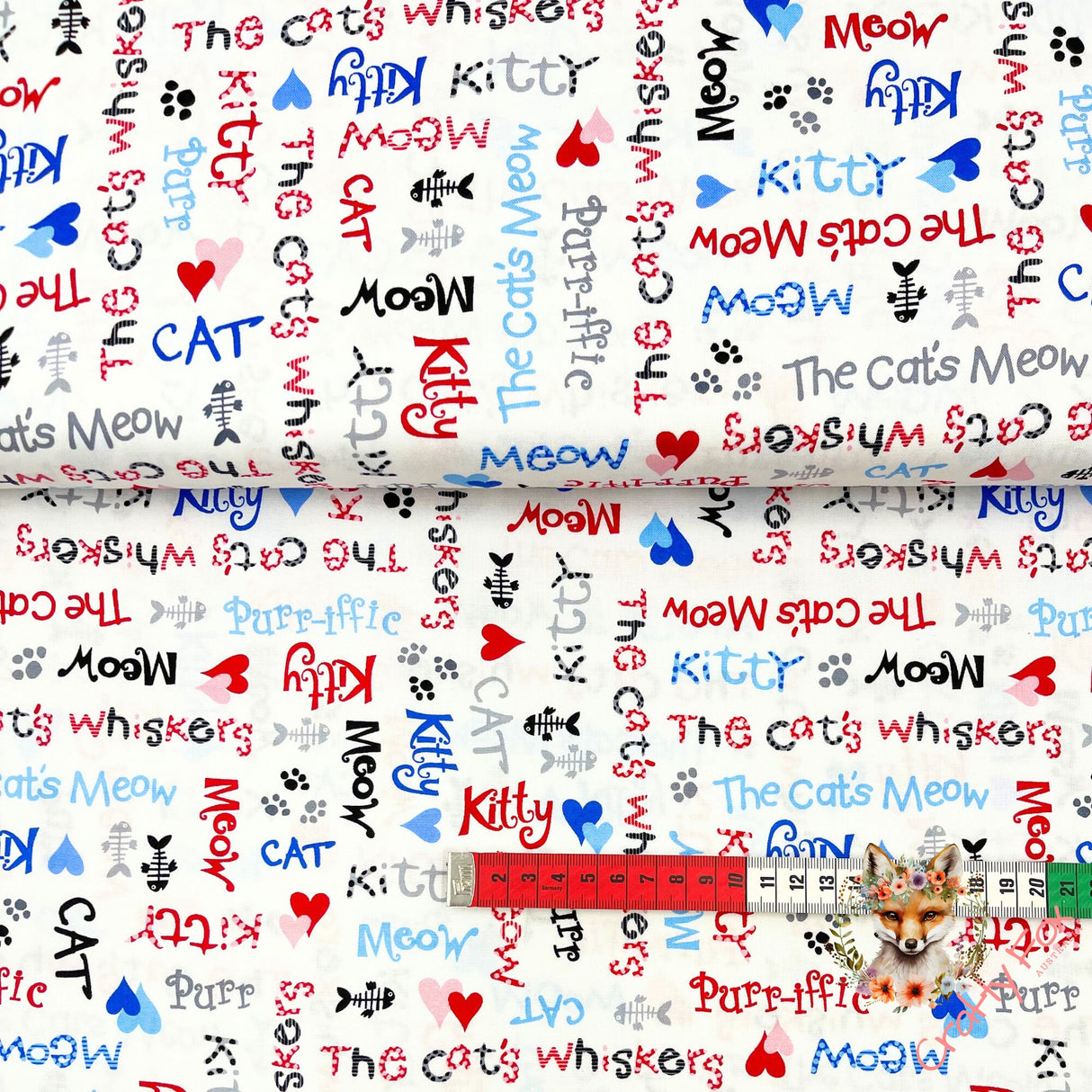 Cats Meow fabric, Animal Words, Cat fabric, Cotton, Quilting, Henry Glass HG1145