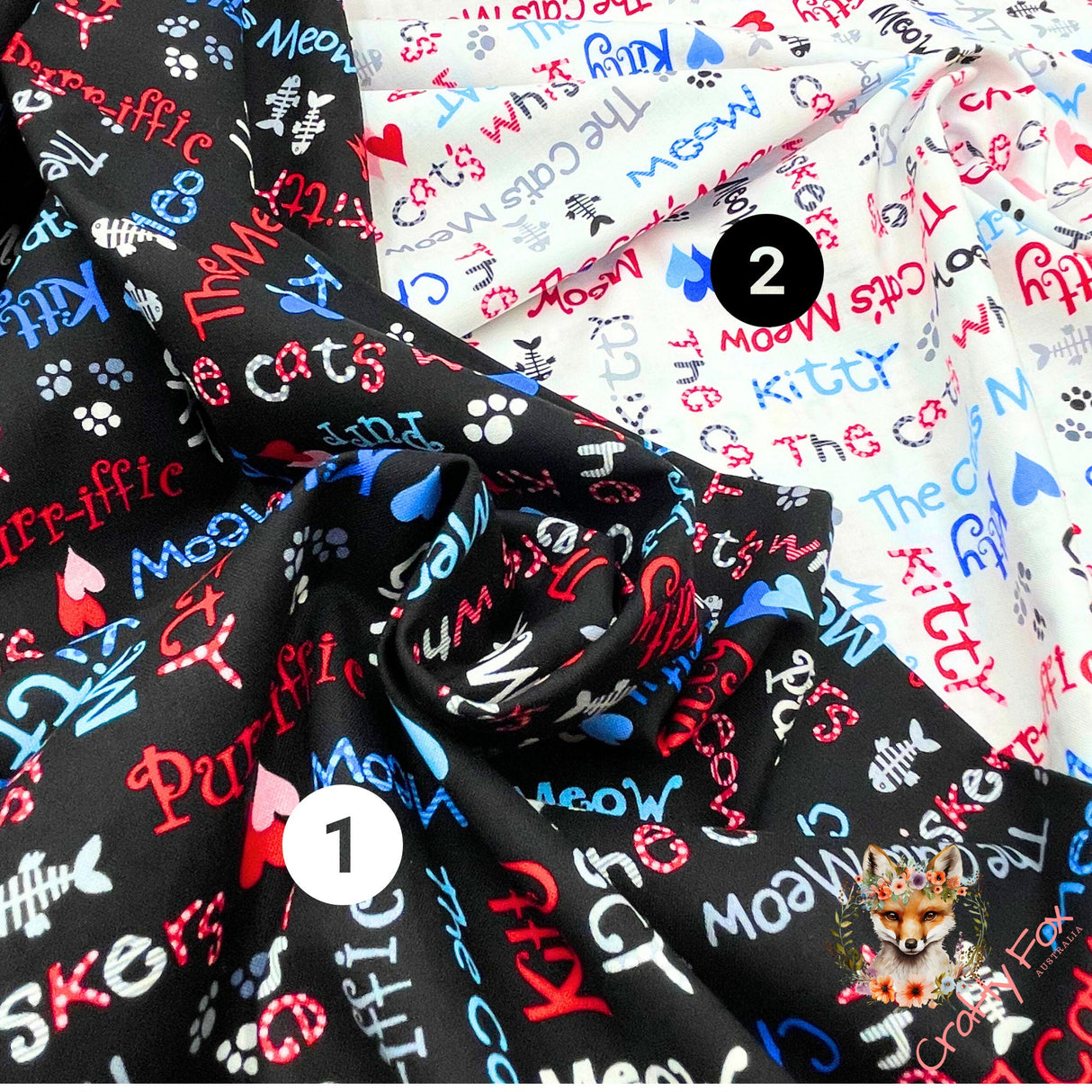 Cats Meow fabric, Animal Words, Cat fabric, Cotton, Quilting, Henry Glass HG1145