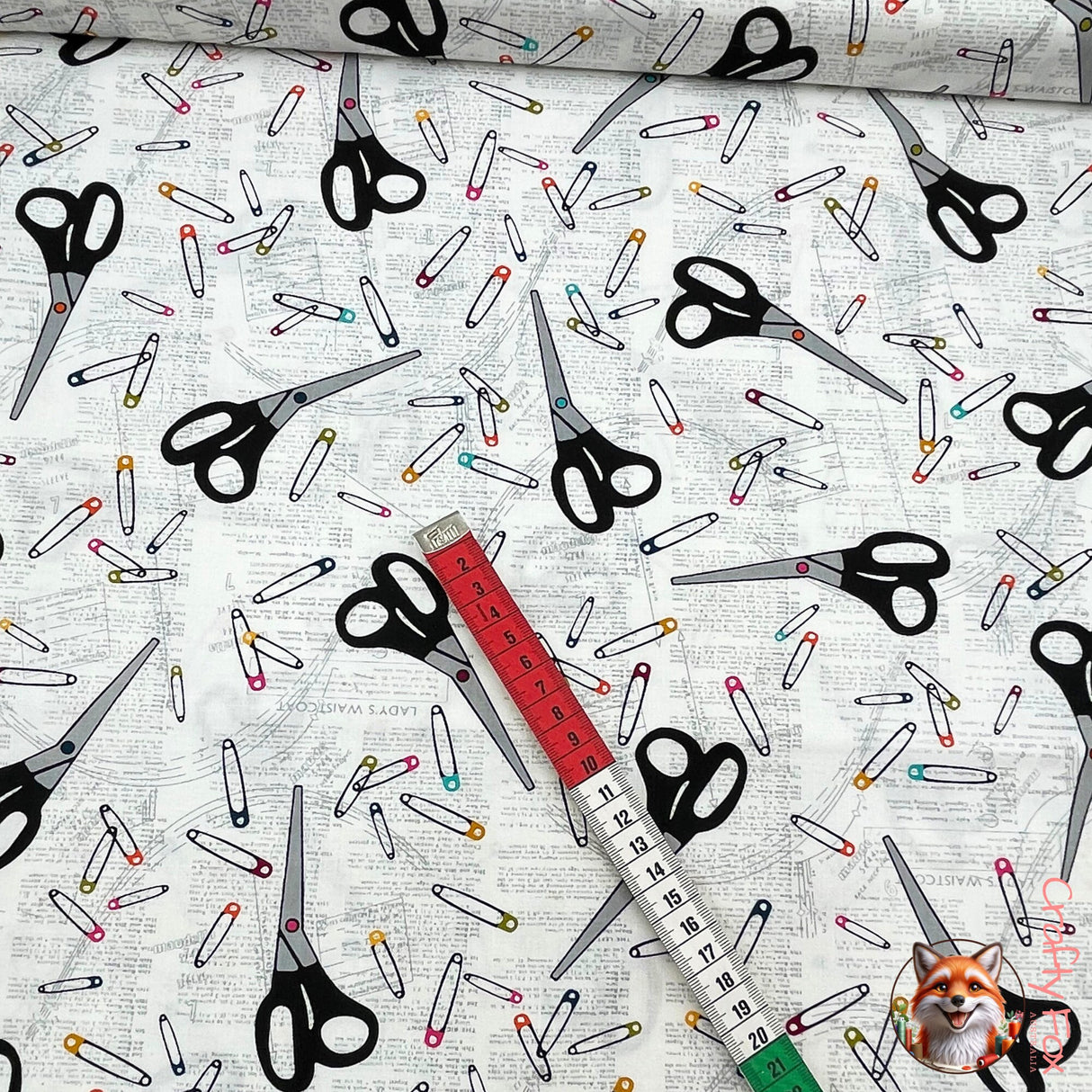 Sew Sew Cotton fabric, Scissors, Safety Pins, dress patterns Benartex BT8475.09