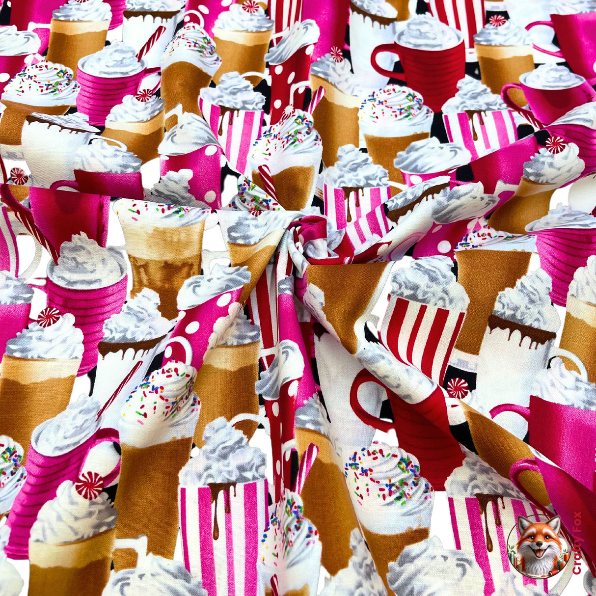 Milkshakes, Hot Chocolate, whipped cream fabric, Quilting Cotton Fabrics, Timeless Treasures TT-C9621.Food