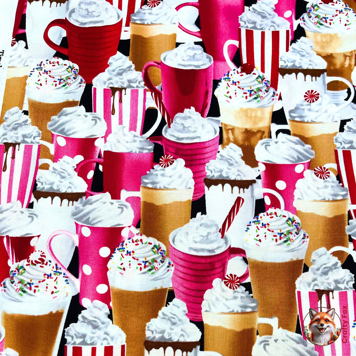 Milkshakes, Hot Chocolate, whipped cream fabric, Quilting Cotton Fabrics, Timeless Treasures TT-C9621.Food